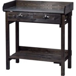 Dobar Pflanztisch Mit 2 Schubladen Und Ablagefläche Schwarz 90 X 79 X 39 Cm
