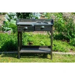 Dobar Pflanztisch Mit 2 Schubladen Und Ablagefläche Schwarz 90 X 79 X 39 Cm -Vitavia Verkaufsgeschäft 4055894290316 4637 4