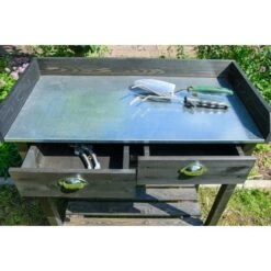 Dobar Pflanztisch Mit 2 Schubladen Und Ablagefläche Schwarz 90 X 79 X 39 Cm -Vitavia Verkaufsgeschäft 4055894290316 4637 5